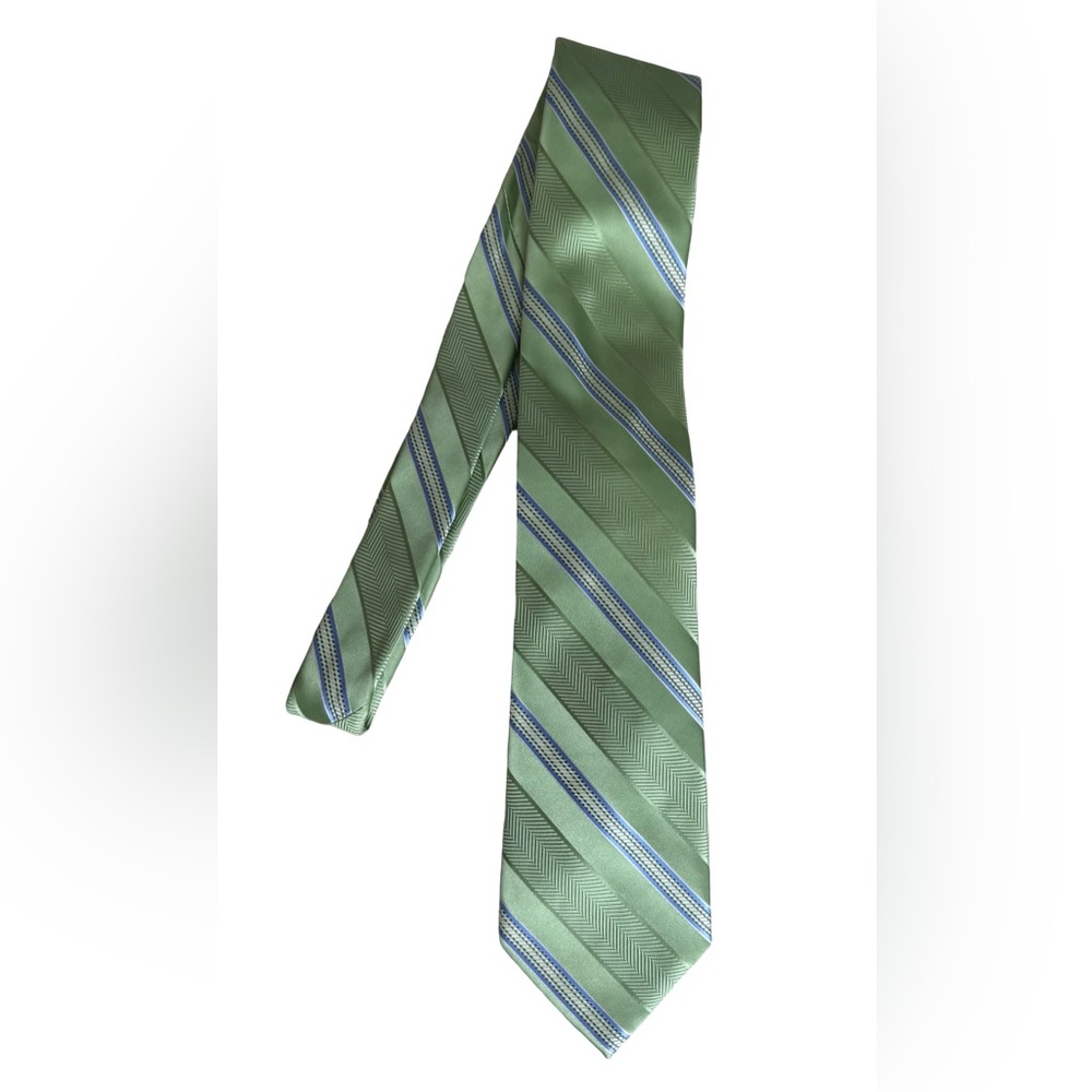 Michael Kors 100% silk men’s necktie in green and blue/white/black stripes - Picture 3 of 4